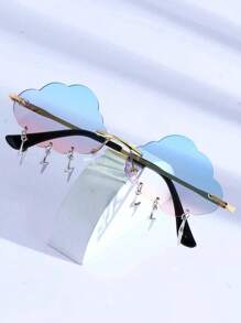 1pc Cloud & Lightning Shaped Metal Frameless Cartoon Pendant, Y2K Fashion Eyewear (Includes Eyewear Strap) Halloween Beach Accessories Glasses Shades For Summer Beach Vacation,Outdoor,Travel - Ombre - Xem 2