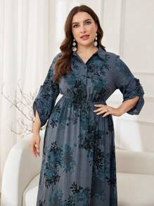 Mulvari Elegante vestido largo de talla grande con estampado floral y cintura ajustada, para primavera/verano