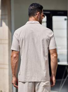 GENTILAND Men's Regular Fit Woven Striped Short Sleeve Shirt With Mandarin Collar, Suitable For Daily Wear In Spring And Summer - Multicolor - View 2