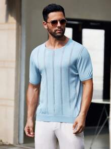 Manfinity Homme Father's Day Men's Solid Color Round Neck Casual Short Sleeve Knit Top For Summer
