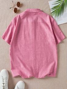 Manfinity Homme Men's Woven Solid Color Short Sleeve Regular Fit Casual Shirt, Suitable For Spring And Summer, Daily Wear - Pink - View 5