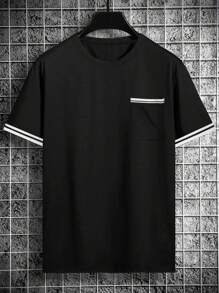 Manfinity Homme Áo thun nam tay ngắn kẻ sọc cỡ lớn, thường ngày, dùng khi đi chơi - màu đen - Xem 3