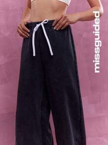 MISSGUIDED Wide Leg Sweatpants With Drawstrings Winter Wear - Black - View 5