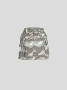 SHEIN Saia Jeans Casual Camuflagem para Adolescentes - Multicolorido - Ver 1