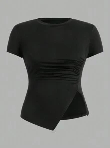 SHEIN Essnce Áo thun xếp ly cổ tròn cỡ lớn dành cho nữ, 3 cái/bộ - Nhiều màu - Xem 4