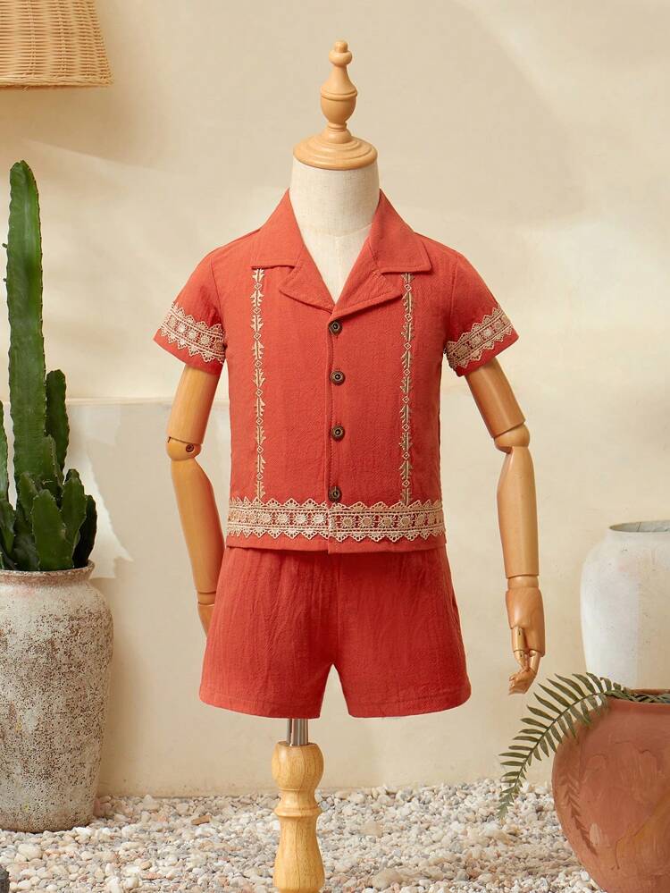 Boys' Shirt And Shorts Set, Comfortable  Classic, 2024 New Summer Collection