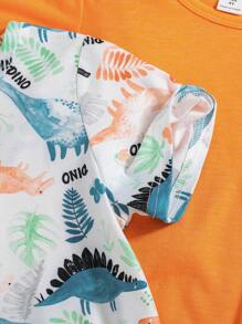 SHEIN Leap Crew 3pcs Young Boy Casual & Comfortable Round Neck T-Shirt Set, School, Campus, College - Orange - View 8