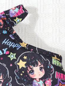 Two Girls' Purple Cartoon Allover Print Stylish Sleeveless Romper, Summer - Multicolor - View 6