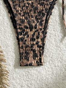 SHEIN Swim Quần bikini đi biển mùa hè họa tiết da báo có dây buộc bên hông dành cho nữ, in ngẫu nhiên - Nhiều màu - Xem 4