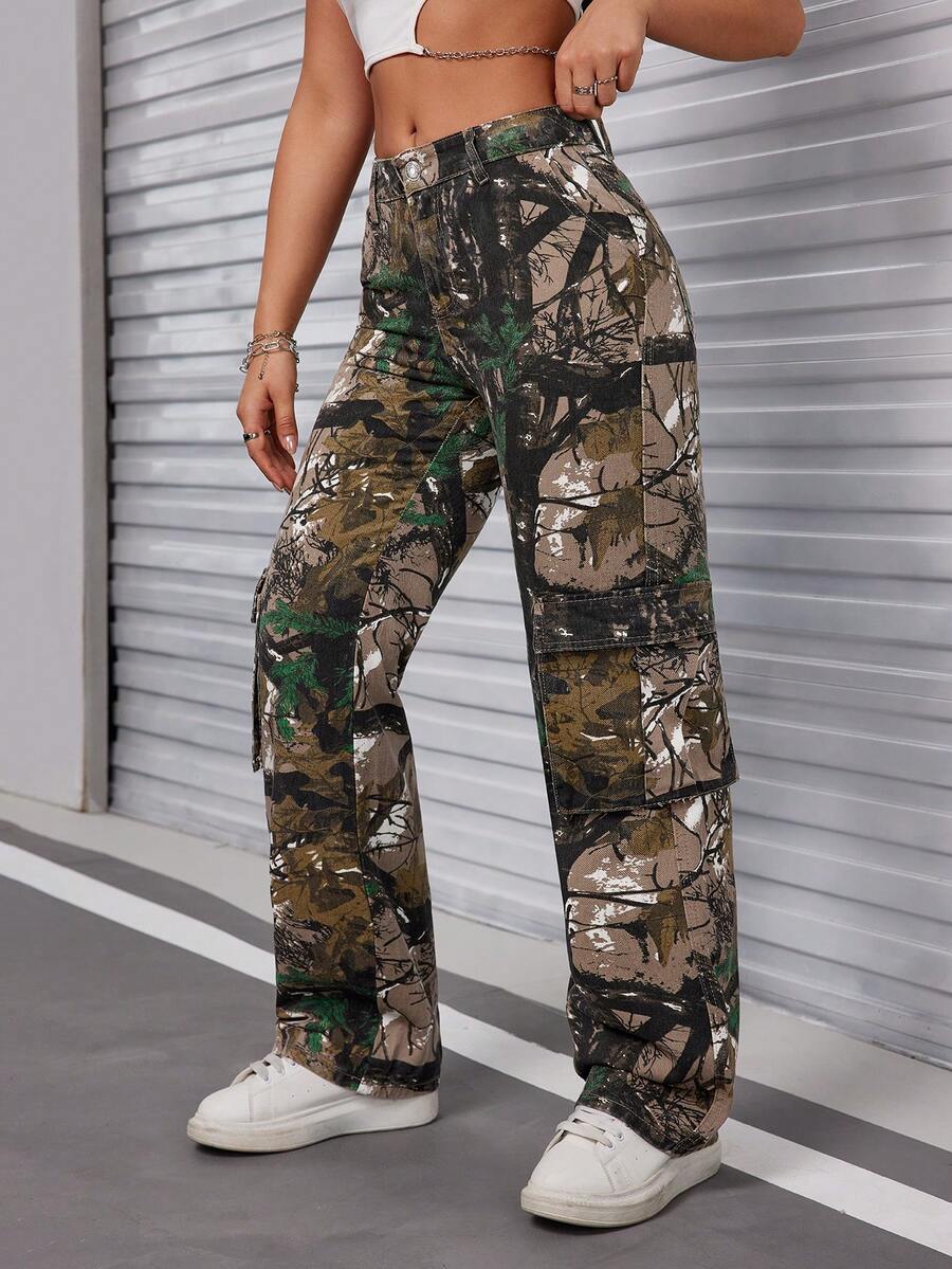 SHEIN EZwear 女士印花休閒日常牛仔褲 - 彩色 - 查看 1