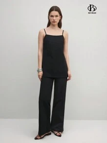 BizChic Conjunto de dos piezas elegante para mujer, sin mangas, para ir a citas. Incluye top y pantalón largo. - Negro - Ver 8