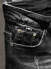 Men's Casual Distressed Elastic Tapered Fit Jeans - Black - View 3