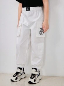 SHEIN 1pc Young Boy Casual, Comfortable, Stylish, Simple, Practical, Soft And Comfortable, Korean Style, Casual Fit, Street Style, Workwear, 3D Pocket, Breathable And Comfortable, Workwear Pants Suitable For Spring And Summer - White - View 6