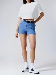 LYSMO 夏季服装 落肩纯色短款上衣 - 基本款 - 白色 - 查看 4