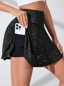 Easithlete Women's Fashionable Star Printed Sport Skort - Black - View 1