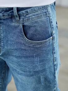 Pantalones vaqueros elásticos sencillos de uso diario con bolsillos para hombres - Lavado ligero - Ver 4