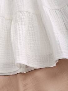 SHEIN Unity Waist Shirred White Simple Mini Skirt For Summer - White - View 3