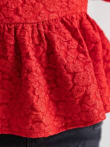 Dreamara Bluse mit Koboldärmeln und Jacquardmuster Große Größen für Damen, Rücken-Joch und gesammeltem Taillenbund, A-Linie Schnitt, rot, Sommer-Ferien-Stil - Rot - Übersicht 6