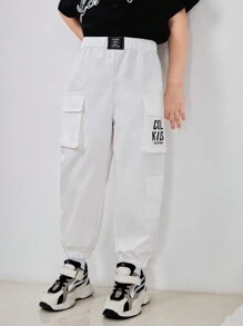 SHEIN 1pc Young Boy Casual, Comfortable, Stylish, Simple, Practical, Soft And Comfortable, Korean Style, Casual Fit, Street Style, Workwear, 3D Pocket, Breathable And Comfortable, Workwear Pants Suitable For Spring And Summer - White - View 5