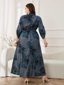 Mulvari Elegante vestido largo de talla grande con estampado floral y cintura ajustada, para primavera/verano