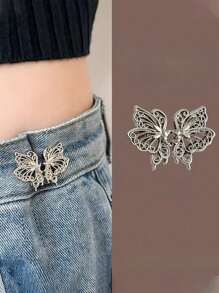 2 件装紧裤带，蝴蝶牛仔纽扣开合，适合宽松牛仔裤，可调节和可拆卸腰夹，无缝纽扣设计，适合小号牛仔裤