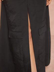 Hauture Split Thigh Drawstring Cargo Skirt - Black - View 7