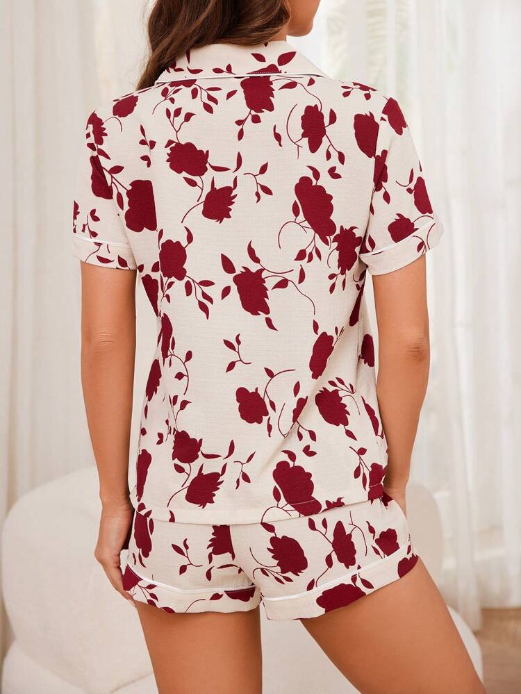 Women's Floral Printed Single-Breasted Casual Pajama Set