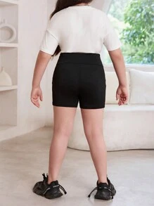 SHEIN Tween Girl Extended Size Sporty Knit Solid Color Shorts For Spring And Summer