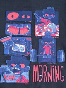 GAWX 艺术家男士卡通印花连帽运动衫，秋季上衣，适合秋冬季、节日、新年、度假、节日 - 寶藍色 - 查看 8