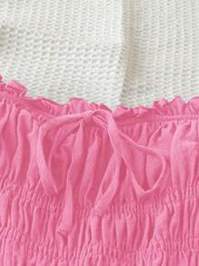 Soleia WYWH 夏季女士度假黑色无肩带素色荷叶边蝴蝶结前系带日常短款连衣裙，拼接设计 - 玫紅色 - 查看 5