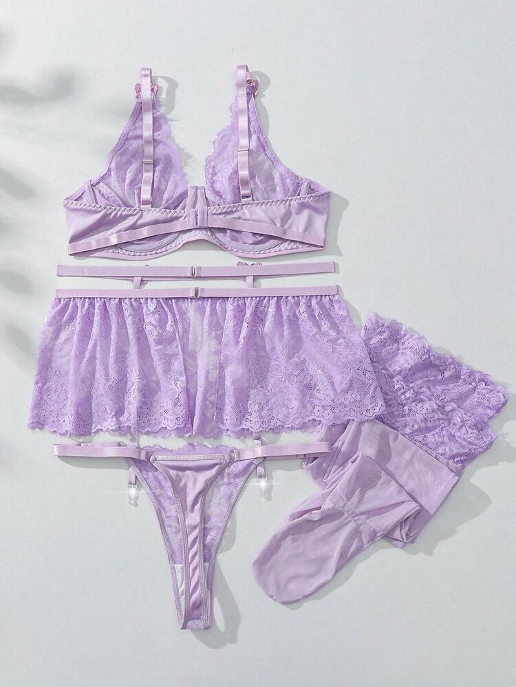 Plus Size Ladies' Plain & Simple Daily Wear Lace-Trimmed Sexy Lingerie