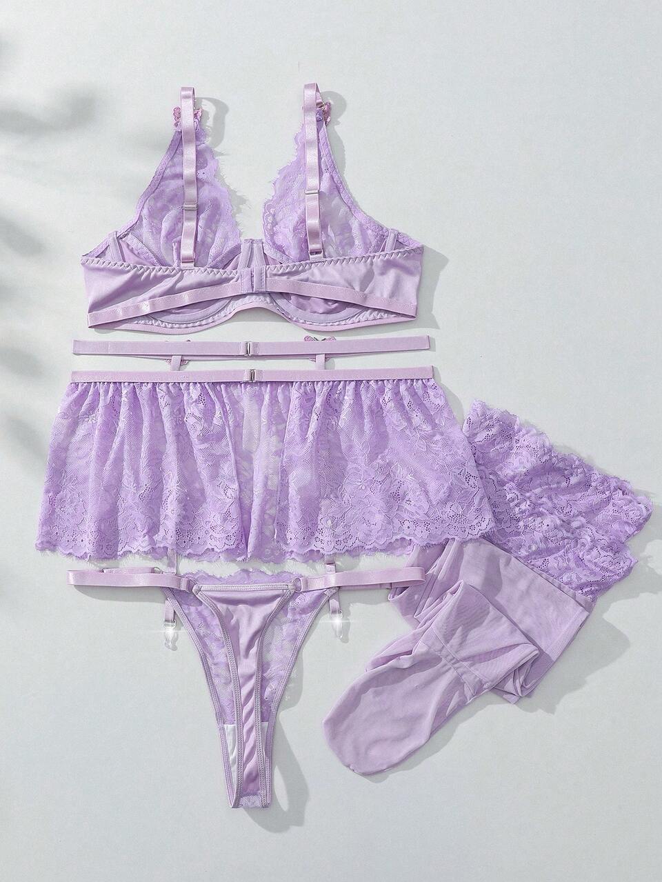 Plus Size Ladies' Plain & Simple Daily Wear Lace-Trimmed Sexy Lingerie