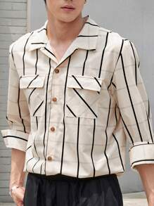 Claim Dot Herren Langarmhemd Mit Streifenmuster Für Den Alltag - Aprikosenfarben - Übersicht 4