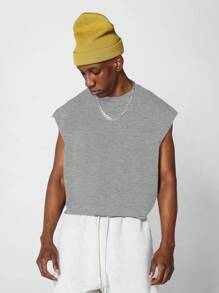 SUMWON Boxy Fit Crop Raw Edge Essential Tank - Grey - View 1