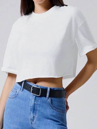 LYSMO Conjunto de verano con top corto de hombros caídos y color sólido - Básicos