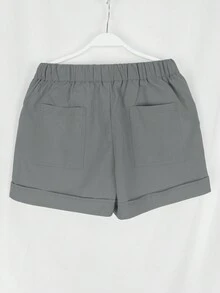 Women's Solid Color Casual Shorts, Simple Design For Everyday Wear - Grey - View 3