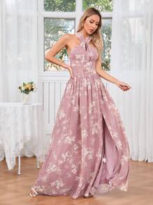 SHEIN Belle Ladies' Simple Daily Dress With Random Print - Pink - View 5
