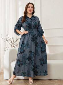 Mulvari Elegante vestido largo de talla grande con estampado floral y cintura ajustada, para primavera/verano