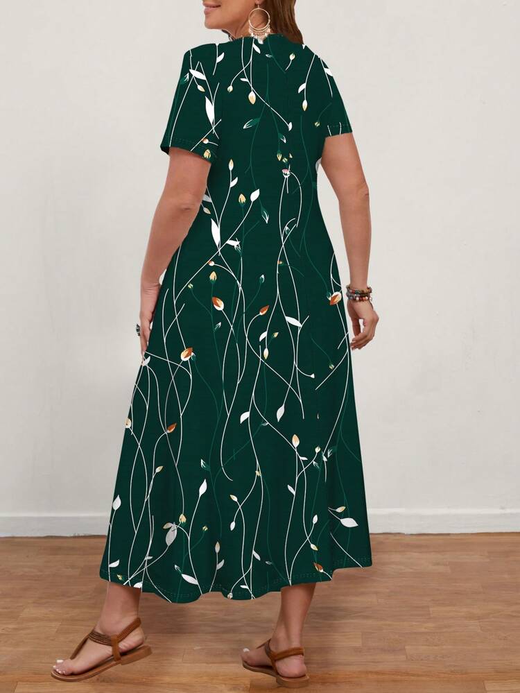 Plus Size Casual Plant Print Summer Women's Dress