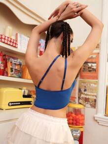 Women's Solid Color Oblique-Shoulder Basic/Dress/Spaghetti Strap Tank Top/T-Shirt For All Seasons - Blue - View 2