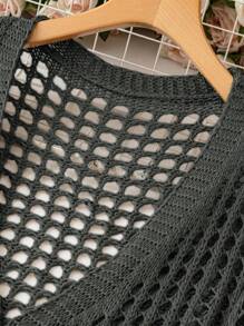 Breezaya 寬鬆款海灘度假純色鉸空針織長款開衫外套，大尺碼 - 灰色 - 查看 3