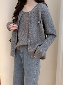 女士毛衣兩件套 - 灰色 - 查看 4