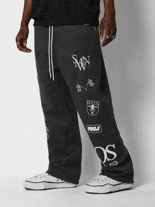 SUMWON Los Angeles Street Style Custom Print Sweatpants Athletic Comfort Urban Graffiti Graphics Oversized Jogger For Streetwear Skater Sports - Dark Grey - View 2