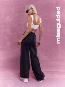 MISSGUIDED Wide Leg Sweatpants With Drawstrings Winter Wear - Black - View 4