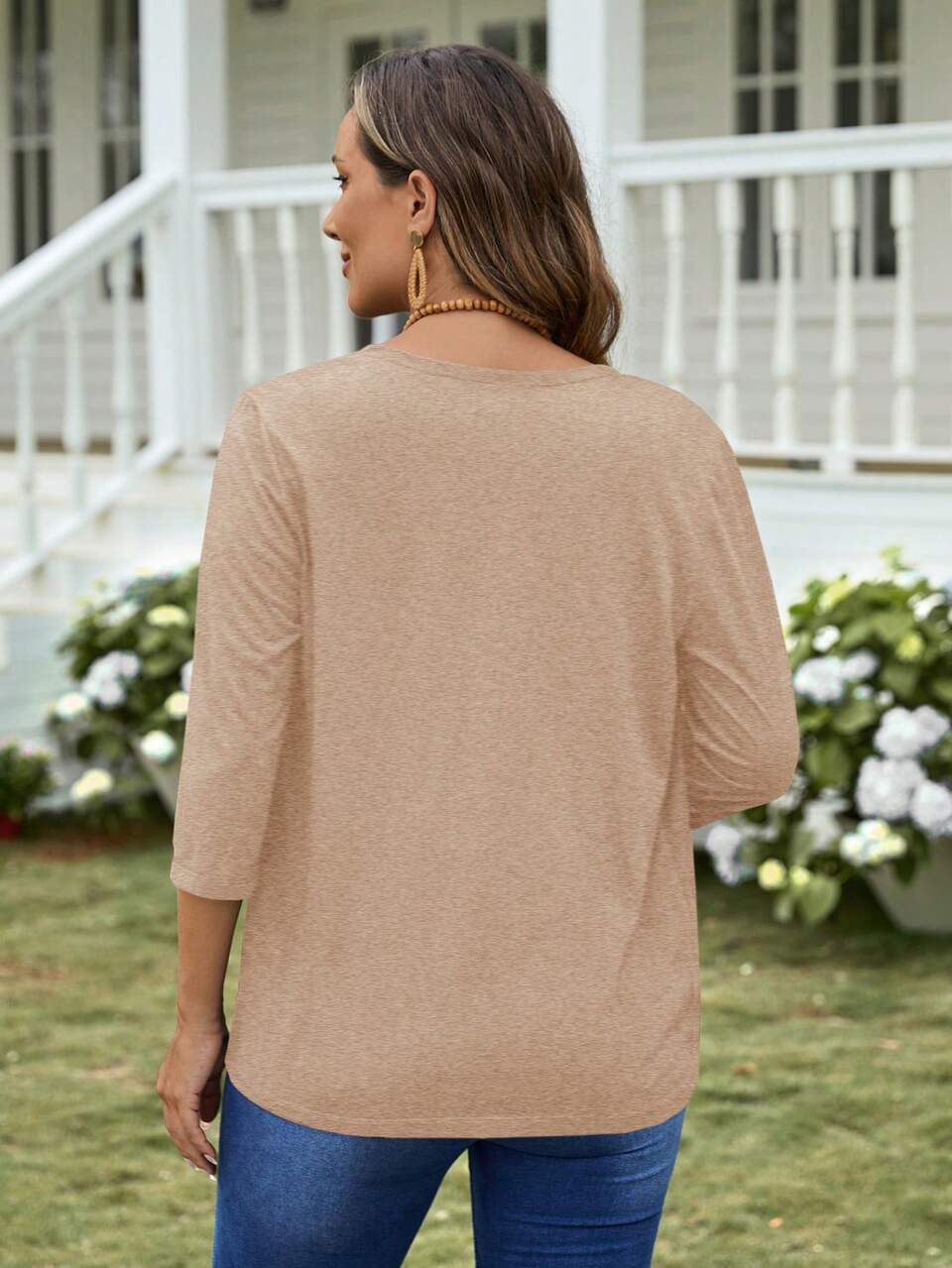 Women's Summer Casual Khaki Cardigan,3/4 Sleeve Solid Color Asymmetrical Fringe Loose Coats For Ladies,Daily Wear Occasion Spring/Fall Plain Cardigan