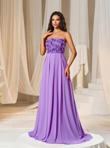 Đầm Dây kéo Đề can ghép mộng kim sa màu trơn Thanh lịch - Màu tím hoa cà - Xem 7