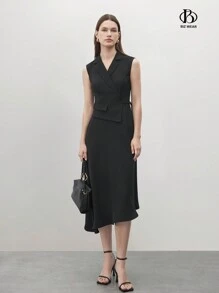 BizChic 1 件高腰女士无袖优雅办公室通勤黑色连衣裙 - 黑色 - 查看 4