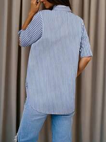 Women's Plus Striped Printed Shirt - Blue - View 2