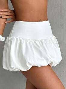 CovetEZ 女式純色短款花瓣裙 - 白色 - 查看 5