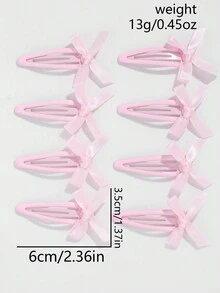 ROMWE Kawaii Conjunto de 8 piezas de horquillas japonesas de estilo dulce de color rosa con moño para mujeres y niñas, incluyendo pinza de borde y clip lateral, regalo de graduación - Rosa - Ver 3